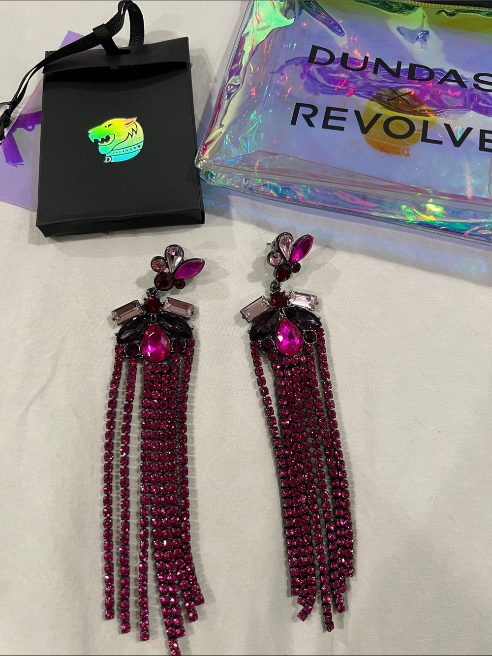 DUNDAS Fuchsia Crystal Tassel Drop Earrings